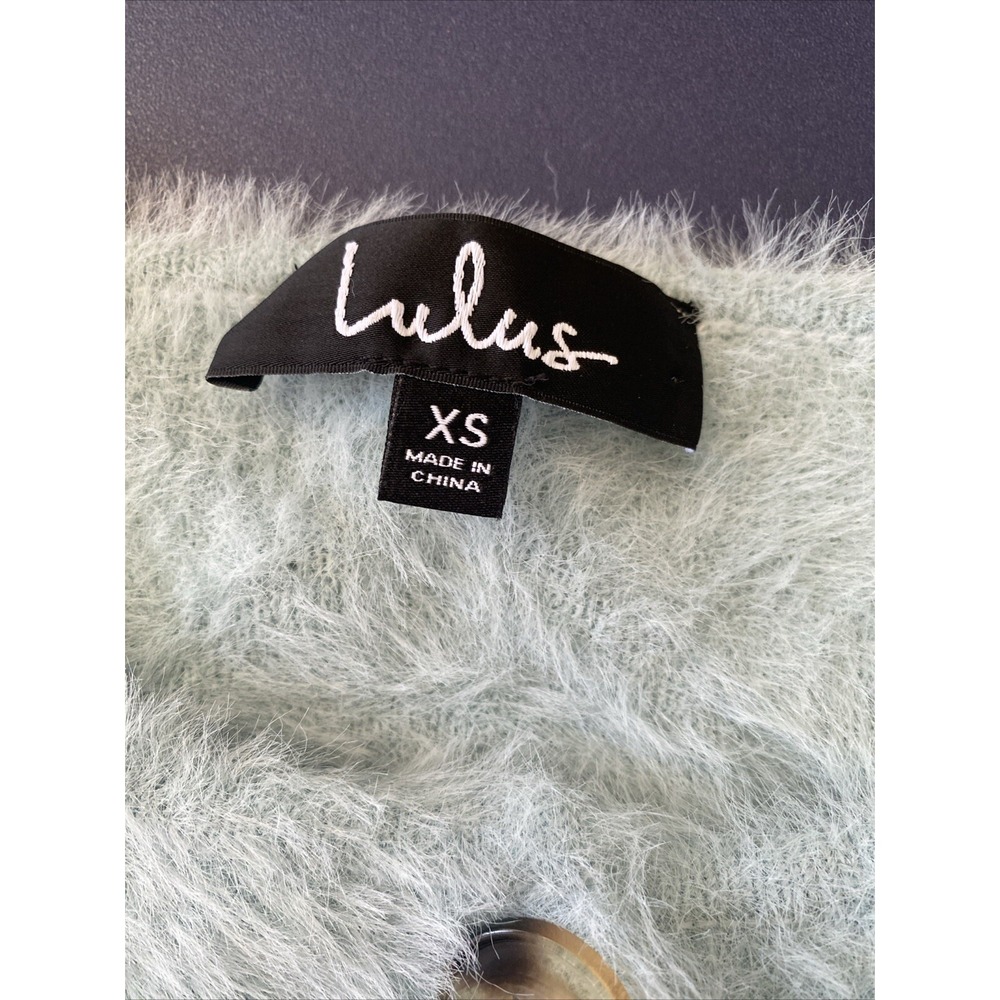 Lulus Crop Sweater Womens Extra Small Teal Soft Fuzzy Oversized Fluffy Y2K - Picture 10 of 12